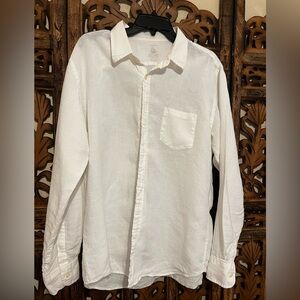 J. Crew White Irish Linen Casual Button Down Shirt Relaxed Fit